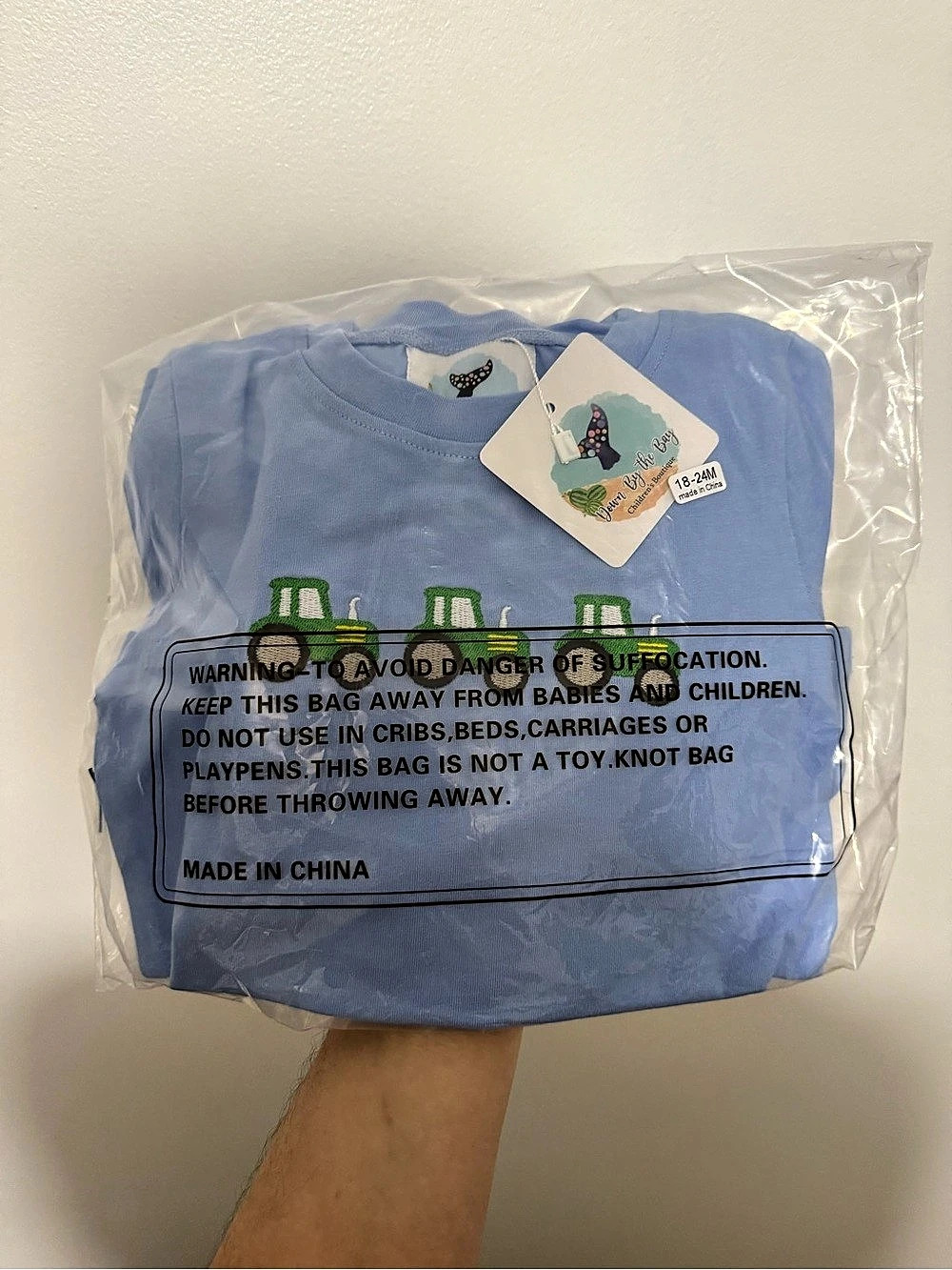Smocked Tractor Blue Gingham Short Sleeve Set NWT